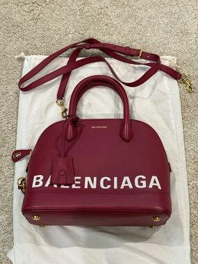 Balenciaga Maroon Dome Satchel with White Logo